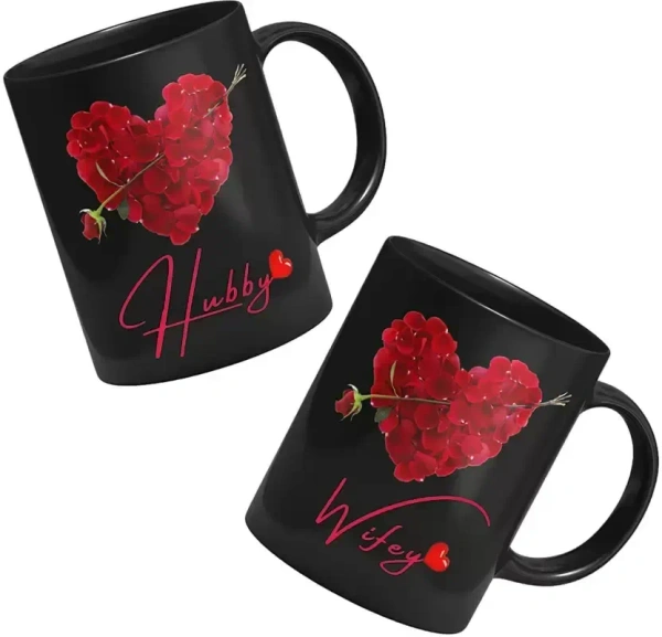 Hubby Wifey Cute Design Best Gift For Couples On Valentine, Anniversary ,Wedding Ceramic Coffee Mug  (325 ml, Pack of 2)