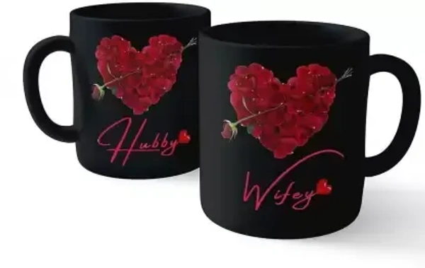 Hubby Wifey Cute Design Best Gift For Couples On Valentine, Anniversary ,Wedding Ceramic Coffee Mug  (325 ml, Pack of 2)