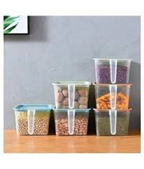 Kitchen Storage Jars With Handle (Unbreakable) Space Saver Plastic (Air Tight) Bins with Lids Organizer Container Set - (6 Pcs Set) Multicolor 1100 ML Multipurpose Fridge storage containers