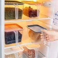 Kitchen Storage Jars With Handle (Unbreakable) Space Saver Plastic (Air Tight) Bins with Lids Organizer Container Set - (6 Pcs Set) Multicolor 1100 ML Multipurpose Fridge storage containers