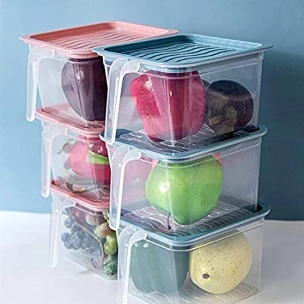 Kitchen Storage Jars With Handle (Unbreakable) Space Saver Plastic (Air Tight) Bins with Lids Organizer Container Set - (6 Pcs Set) Multicolor 1100 ML Multipurpose Fridge storage containers