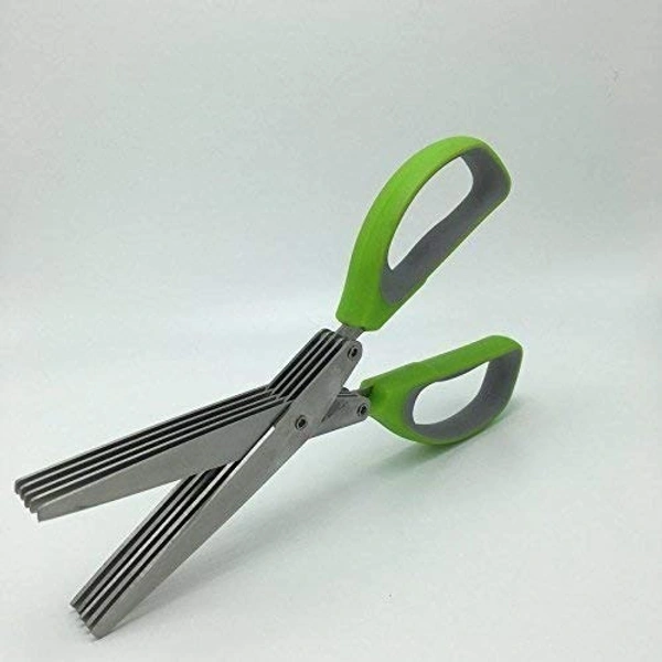 5 in 1 Vegetable Scissor Multi-Functional Stainless Steel Kitchen Knives 5 Layers Scissors for Kitchen use Cut Herb Spices Cooking Tools Vegetable Cutter with Cleaning Brush (Multicolor)