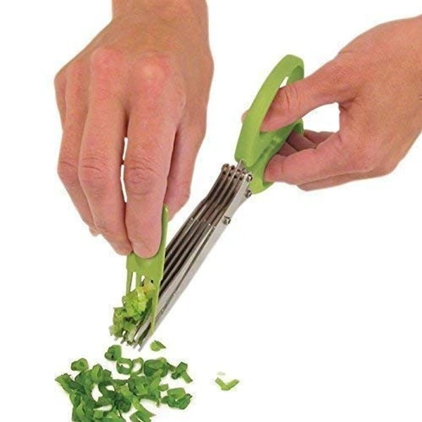 5 in 1 Vegetable Scissor Multi-Functional Stainless Steel Kitchen Knives 5 Layers Scissors for Kitchen use Cut Herb Spices Cooking Tools Vegetable Cutter with Cleaning Brush (Multicolor)