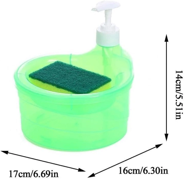 2 in 1 Liquid soap Dispenser with Pump and Sponge, Kitchen Soap Dispenser,Dishwashing Sponge| 15 x 16 x 17 CM | Multi-Color 