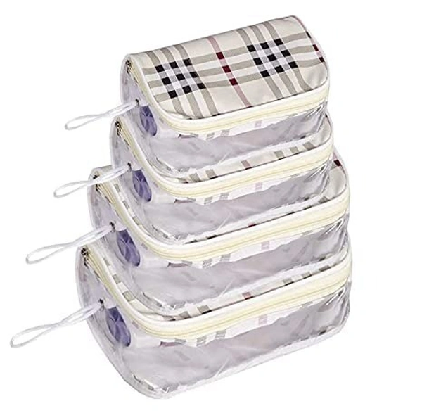 Cosmetic Wash Bag Makeup Pouch Bag Travel Transparent Toiletry Waterproof Zipper Wash Bag Household Grooming Kit Portable Organizer Case Carry Pouch. (4 pcs Bag Off