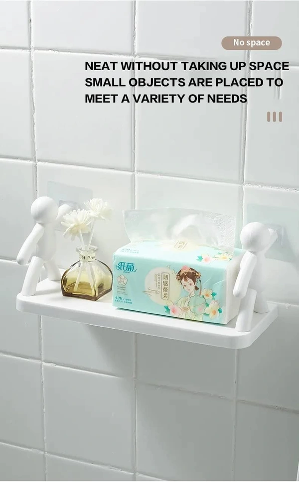 Shelf, Wall Mounted for Bathroom Rack self Adhesive for Storage Shelf Bathroom Organizer Without Drill Pack of 1 | Polypropylene, White (Pack of 1)