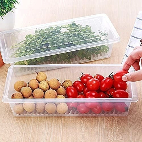 2 Pcs Plastic Storage Boxes fridge organizers box for kitchen with removable drain plate and airtight lid fridge storage box containers for vegetables - Transparent (Fish Basket)(2)