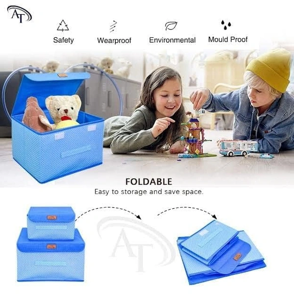Foldable Storage Box With Lid Storage Box for Wardrobe Clothes, Toy Storage, Non woven Storage Box 1 Pc Small And 1 Pc Large Size Pack of 2 Green (Yellow)