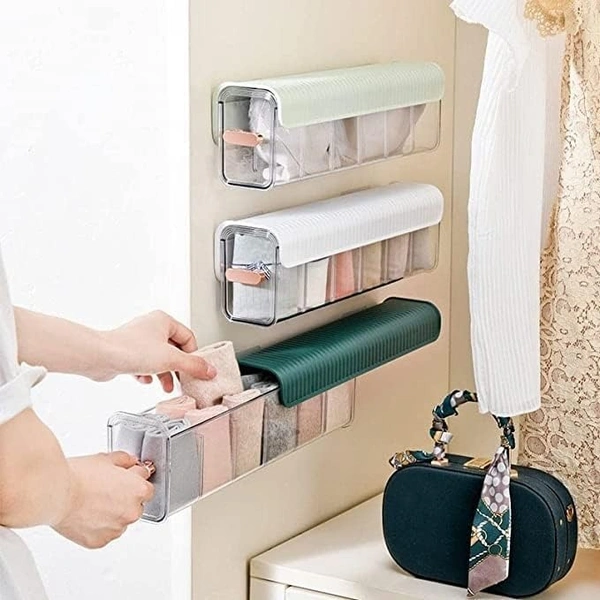 Wall mounted socks storage organizer for wardrobe 6 Grid/Cell undergarment organisers storage box for women bra panty storage boxes wall hanging socks (pack of 1) multi