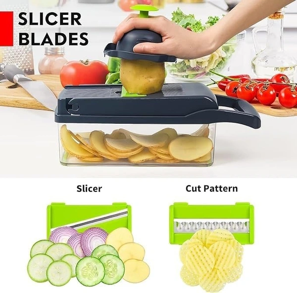 Vegetable Chopper, Pro Onion Chopper, Multifunctional 13 in 1 Food Chopper, Kitchen Vegetable Slicer Dicer Cutter, Veggie Chopper with 8 Blades, Carrot and Garlic Chopper with Container Brand: AMGO APPLIANCES