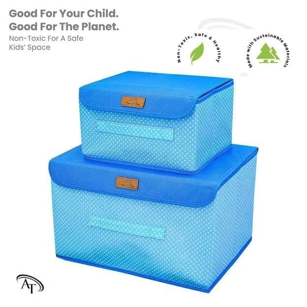 Foldable Storage Box With Lid Storage Box for Wardrobe Clothes, Toy Storage, Non woven Storage Box 1 Pc Small And 1 Pc Large Size Pack of 2 Green (Yellow)