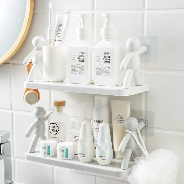 Shelf, Wall Mounted for Bathroom Rack self Adhesive for Storage Shelf Bathroom Organizer Without Drill Pack of 1 | Polypropylene, White (Pack of 1)