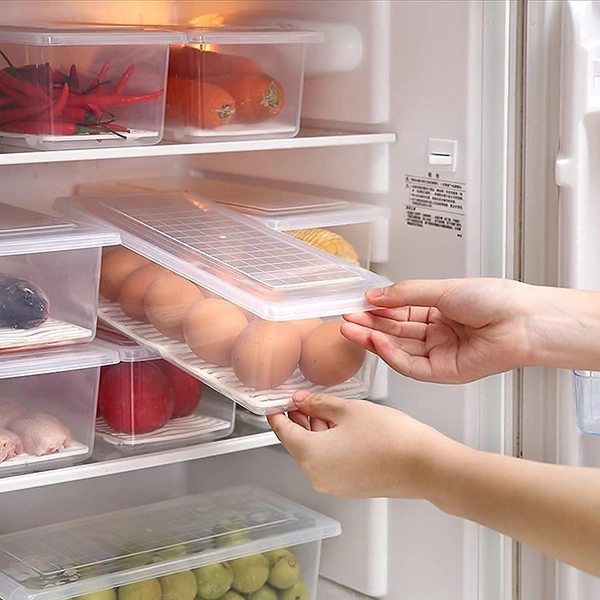 2 Pcs Plastic Storage Boxes fridge organizers box for kitchen with removable drain plate and airtight lid fridge storage box containers for vegetables - Transparent (Fish Basket)(2)