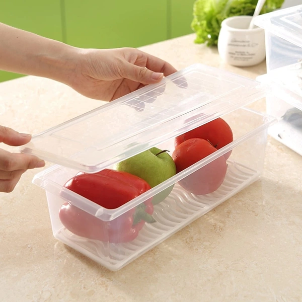 2 Pcs Plastic Storage Boxes fridge organizers box for kitchen with removable drain plate and airtight lid fridge storage box containers for vegetables - Transparent (Fish Basket)(2)