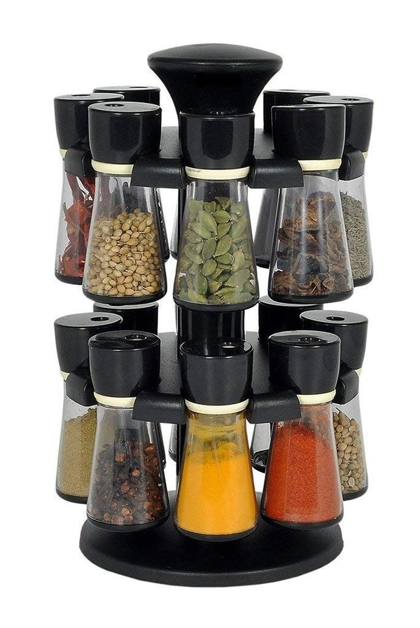  Revolving Herb and Spice Rack Tower Organizer with 16 Jar Bottles for Kitchen (Multicolor)