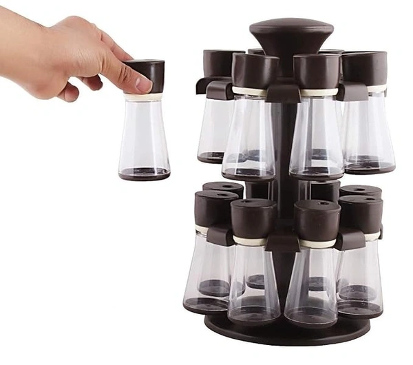  Revolving Herb and Spice Rack Tower Organizer with 16 Jar Bottles for Kitchen (Multicolor)