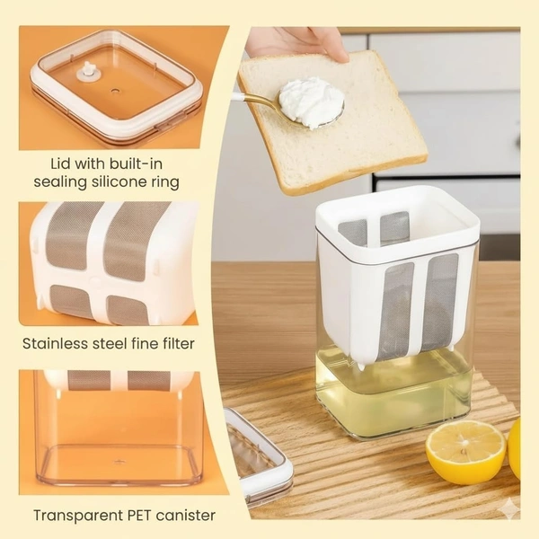 2-in-1 Greek Yogurt Maker & Hung Curd Maker | Fine Mesh Strainer Box with Lid