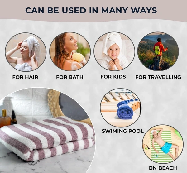Microfiber 500 GSM Bath Towels Strip | (70x140) Extra Soft Plush & Quick Dry High Absorbency Large Size Towels for Bathing 