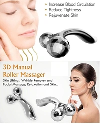  3D Manual Roller for Face 3d Massager Roller 360 Rotate Silver Thin Face Full Body Shape Lifting Wrinkle Remover Facial Massage Relaxation Tool 2 Wheel Shaping Skin,Face Neck Healing