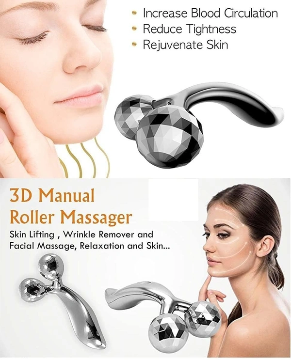  3D Manual Roller for Face 3d Massager Roller 360 Rotate Silver Thin Face Full Body Shape Lifting Wrinkle Remover Facial Massage Relaxation Tool 2 Wheel Shaping Skin,Face Neck Healing