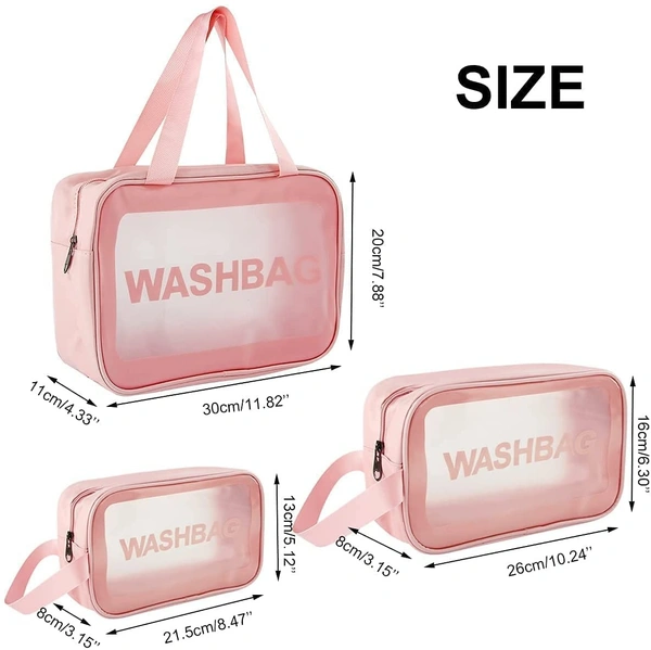 Cosmetic Pouch, Make up Bag for Home & Travel, Toiletry Bag for Cosmetics, Brushes, Accessories Set of 3 - Wash Bag - Light Pink and Black 