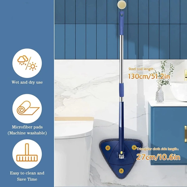 360° Rotatable Adjustable Triangle Cleaning Mop with Stainless Steel Long Handle Push-Pull Squeezing Cleaning Mop Dry & Wet Mop Floor Windows Ceiling