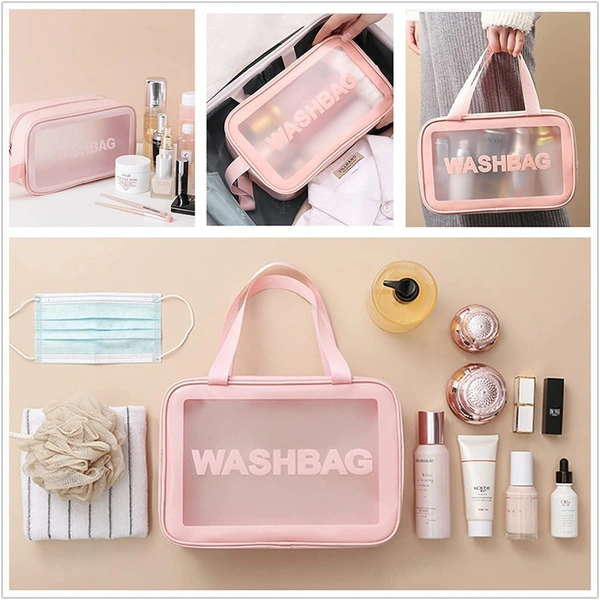 Cosmetic Pouch, Make up Bag for Home & Travel, Toiletry Bag for Cosmetics, Brushes, Accessories Set of 3 - Wash Bag - Light Pink and Black 