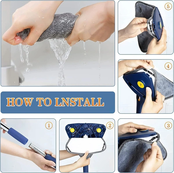 360° Rotatable Adjustable Triangle Cleaning Mop with Stainless Steel Long Handle Push-Pull Squeezing Cleaning Mop Dry & Wet Mop Floor Windows Ceiling