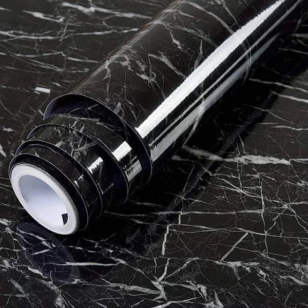  Marble Sticker For Kitchen Countertops Waterproof Black Marble Wallpaper Self Adhesive And Removable Marble Paper For Kitchen Bathroom Cabinet Furniture (60*200 Cm)