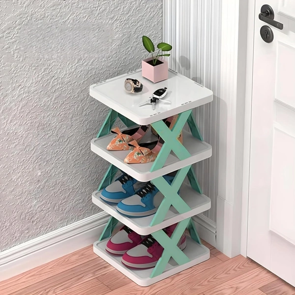 Shoe Racks for Closet: Free-Combination Narrow Shoe Storage Organizer for Bedroom & Entryway - Space Saver Stackable Shoe Shelf (4 Layers New, Multicolor