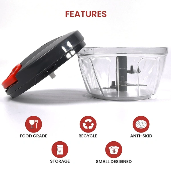 Manual Vegetable Chopper - Handy & Efficient Kitchen Cutter Compact, Powerful Chopper - Stainless Steel Blade - Compact Design for Chopping Fruits and Vegetables with Ease - (Black)