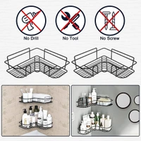 Self-Adhesive Shelves for Corner Walls for Bathroom Organizer - Bathrom Corner Shelf with Magic Sticker (Black) Metal