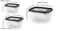  Plastic food Storage Container With Airtight Lid For Kitchen Firdge Safe BPA Free Capacity 700ml,1400ml,2400ml, Set of 3