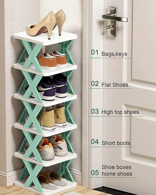 6 Layer shoes rack for home plastic, Adjustable Shoe stand organizer stackable storage bedroom entryway slots shelf footwear rack, Multi-Purpose durable plastic (Six L Shoe Rack)