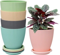 Plastic Round Flower Pots for Home Planters, Terrace, Garden Etc | Pack of 05 | Multicolor | 