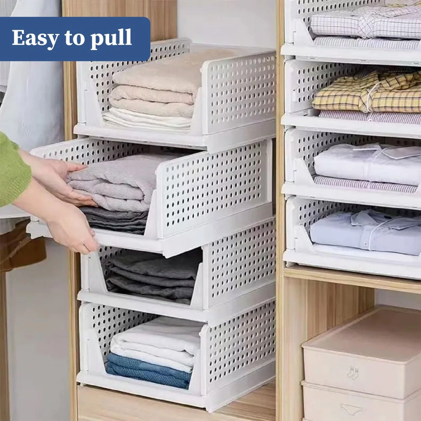 Set of 3, Stack it Up | Large Cloth Stacker | Foldable Shirt Storage ...