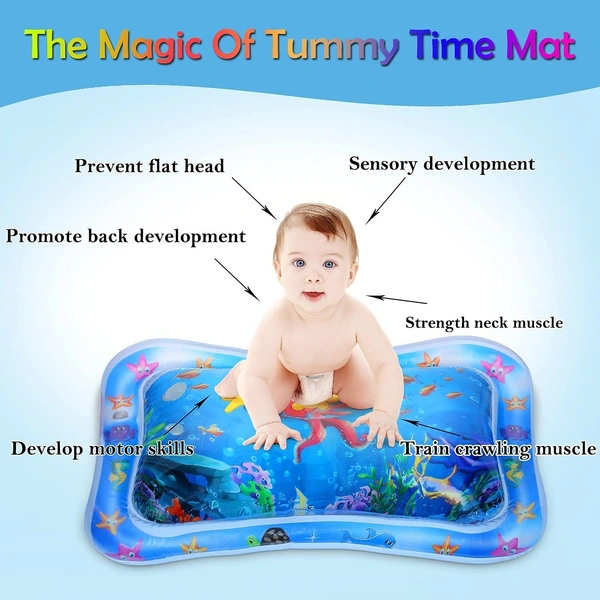  Baby Kids Water Play Mat Toys Inflatable Tummy Time Leakproof Water Play Mat, Fun Activity Play Center Indoor and Outdoor Water Play Mat for Baby Random Design,Pack of 1 set,Blue