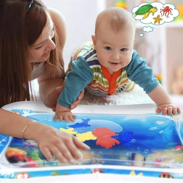  Baby Kids Water Play Mat Toys Inflatable Tummy Time Leakproof Water Play Mat, Fun Activity Play Center Indoor and Outdoor Water Play Mat for Baby Random Design,Pack of 1 set,Blue