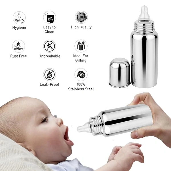  Stainless Steel Baby Feeding Bottle 200ml, Hygienic Silicon Teat,BPA Free, Best Uses for Babies