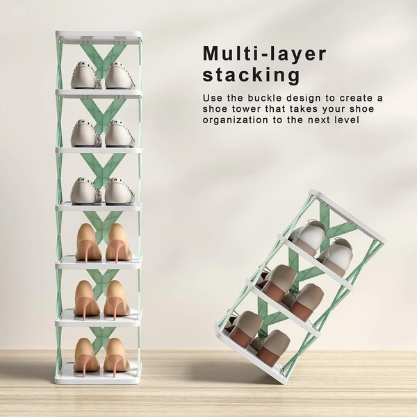 Shoe Racks for Closet: Free-Combination Narrow Shoe Storage Organizer for Bedroom & Entryway - Space Saver Stackable Shoe Shelf (4 Layers New, Multicolor