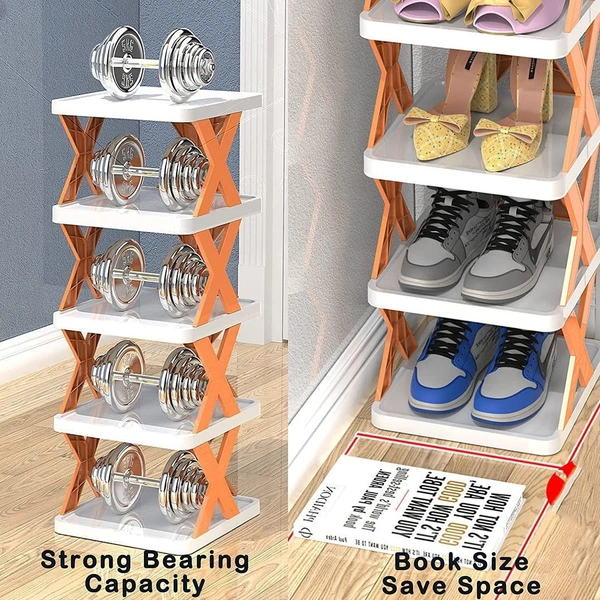 Shoe Racks for Closet: Free-Combination Narrow Shoe Storage Organizer for Bedroom & Entryway - Space Saver Stackable Shoe Shelf (4 Layers New, Multicolor