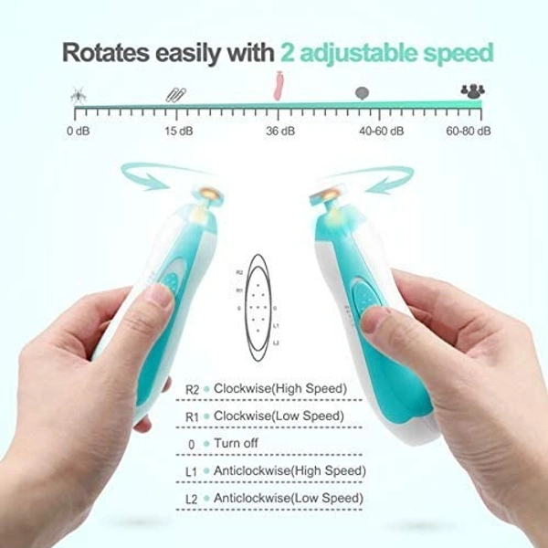 Electric Baby Nail Clippers - Nail Trimmer File with LED Light for Newborn Infant Toddler Kids - with 6 Grinding Heads for Different Ages, Plus 4 Additional Polishing Heads