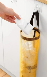 Plastic Bag Holder Foldable Breathable Hanging Trash Bags Organizer for grocery bags garbage bags for Home and Kitchen ( Pack of 1 )