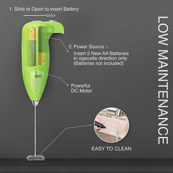 Electric Mini Hand Blender Coffee Beater | Handheld Milk Frother | Milk Foamer | Portable Foam Maker for Coffee, Cappuccino, Lattes, and Egg Beaters (Black)- Battery Operated