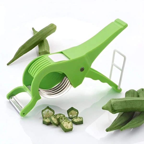 Plastic 2 in 1 Vegetable & Fruit Multi Cutter & Cutter Sharp Stainless Steel 5 Blade Veg Cutter Bhindi Cutter,(Multi Color)
