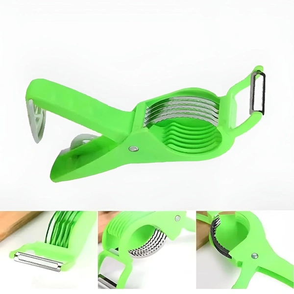 Plastic 2 in 1 Vegetable & Fruit Multi Cutter & Cutter Sharp Stainless Steel 5 Blade Veg Cutter Bhindi Cutter,(Multi Color)