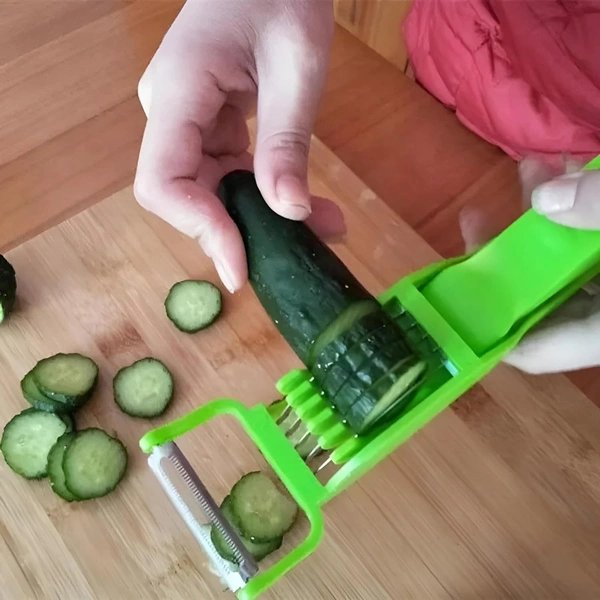 Plastic 2 in 1 Vegetable & Fruit Multi Cutter & Cutter Sharp Stainless Steel 5 Blade Veg Cutter Bhindi Cutter,(Multi Color)