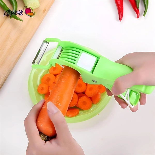 Plastic 2 in 1 Vegetable & Fruit Multi Cutter & Cutter Sharp Stainless Steel 5 Blade Veg Cutter Bhindi Cutter,(Multi Color)