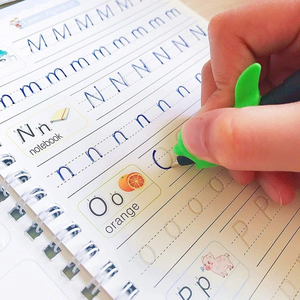 Magic Book for Kids, Sank Magic Practice Copybook, (4 Book+10 Refill+1 Pen+1 Grip) Number Tracing Book for Pre-Schoolers with Pen, Magic Calligraphy Copybook Set Writing Tool for Kids