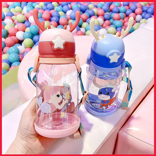  Water Bottle 600 Ml With Sipper For Kids Cute (Unbreakable, Freezer Safe) Plastic, School Sports Bottle For Girls/Boys Bpa Free Bottle 1 Piece,